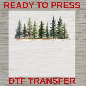 Watercolor Pine Tree Forest DTF Transfer, Nature Landscape Heat Transfer, Evergreen Tree Ready to Press, Woodland Scene DIY Apparel image 11