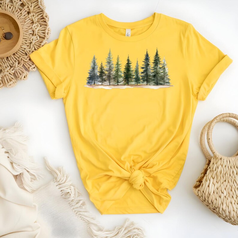 Watercolor Pine Tree Forest DTF Transfer, Nature Landscape Heat Transfer, Evergreen Tree Ready to Press, Woodland Scene DIY Apparel image 8