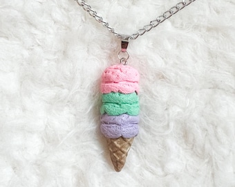 Pastel Ice Cream Cone Necklace, Pastel, Ice Cream, Cone, Summer, Necklace, Polymer Clay, Pendant