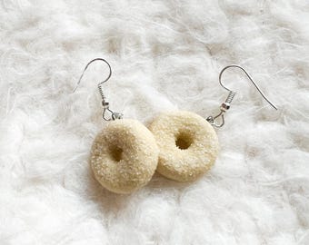 Handmade Donut Earrings, Sugar Donut, Doughnut, Bake Shop, Bakery, Polymer Clay, Miniature Food Jewelry