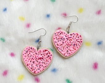 Heart Sugar Cookie Earrings, Kawaii, Valentines Day, Food Jewelry, Alternative, Statement