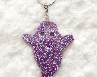 Ghost Keychain, Halloween, Purple, Glitter, Resin, Keychain
