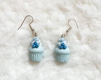 Blueberry Cupcake Earrings, Blueberry, Blue, Cupcake, Polymer Clay, Earrings