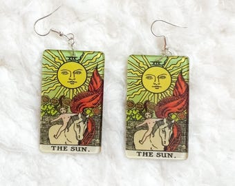Tarot Card Earrings, The Sun, Tarot Earrings, Sun, Card, Earrings