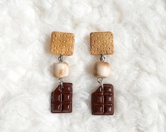S'mores Earrings, S'mores Studs, S'mores, Smore, Cookie, Stud, Earrings