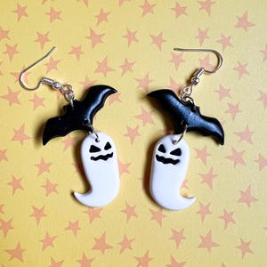 Brincos de Halloween, Brincos de Fantasma, Brincos de Morcego, Halloween, Morcego, Fantasma, Argila de Polímero, Brincos