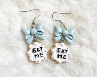 Alice In Wonderland Earrings, Cookie Earrings, Eat Me, Cute, Cookie, Polymer Clay, Earrings