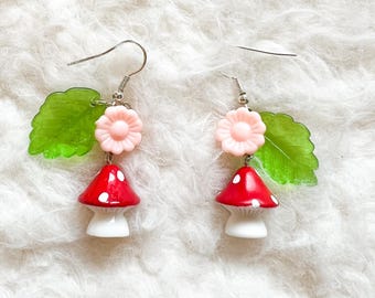 Whimsical Mushroom Earrings, Cute, Fairy, Fun, Mushroom, Earrings