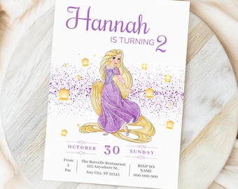 Editable Rapunzel Birthday Invitation| Rapunzel Birthday Party Invite| Tangled Birthday Invitation|  Girls Party Invitation| Canva Editable