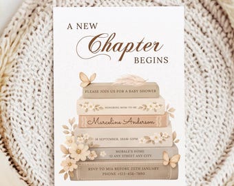 Editable A New Chapter Baby Shower Invitation| Storybook Invitation| Boho Storybook Baby Shower| Neutral Baby Shower| A New Chapter| Canva