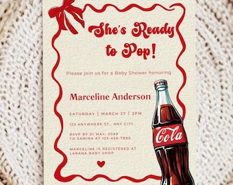 Editable Ready To Pop Baby Shower Invitation| Soda Baby Shower Invite| Red Bow Soda Pop Theme| Vintage Cola Baby Shower| Canva Template