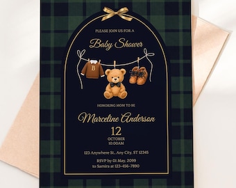 Editable Luxury Polo Teddy Bear Baby Shower Invite| Polo Baby Shower Invitation| Vintage Polo Invitation| Ralph Lauren Baby Shower| Canva