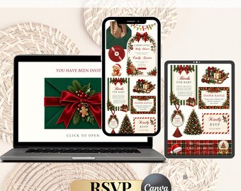 Editable Christmas Baby Shower Website Invite| Santa Baby Shower Invitation| Merry Little Baby Shower Template