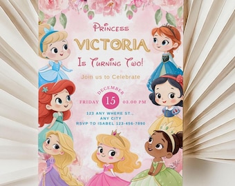 Invito di compleanno modificabile per principessa / modello Canva (5x7 pollici)