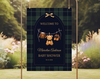 Editable Luxury Polo Teddy Bear Baby Shower| Polo Teddy Bear Welcome Sign| Polo Baby Shower Sign| Ralph Lauren Baby Shower Welcome| Canva