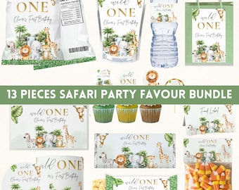Editable Wild One Birthday Party Favor Bundle| Safari Birthday Party Bundle| Animal Birthday Theme