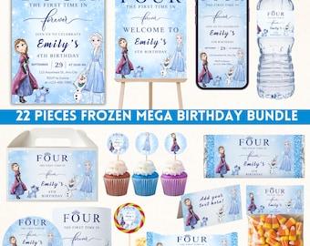 Editable 22 Pieces Frozen Mega Birthday Bundle| Frozen Party Favor| Frozen Birthday Bundle| Frozen Welcome Sign| Frozen Matching Item| Canva