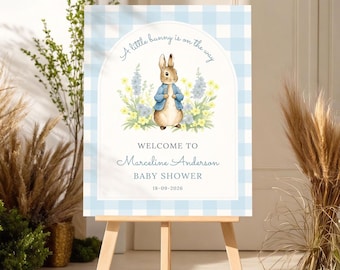 Editable Peter Rabbit Baby Shower Sign| Bunny Welcome Sign| Vintage Bunny Baby Shower| Little Bunny| 3 Sizes 18x20 20x30 24x36 inches| Canva