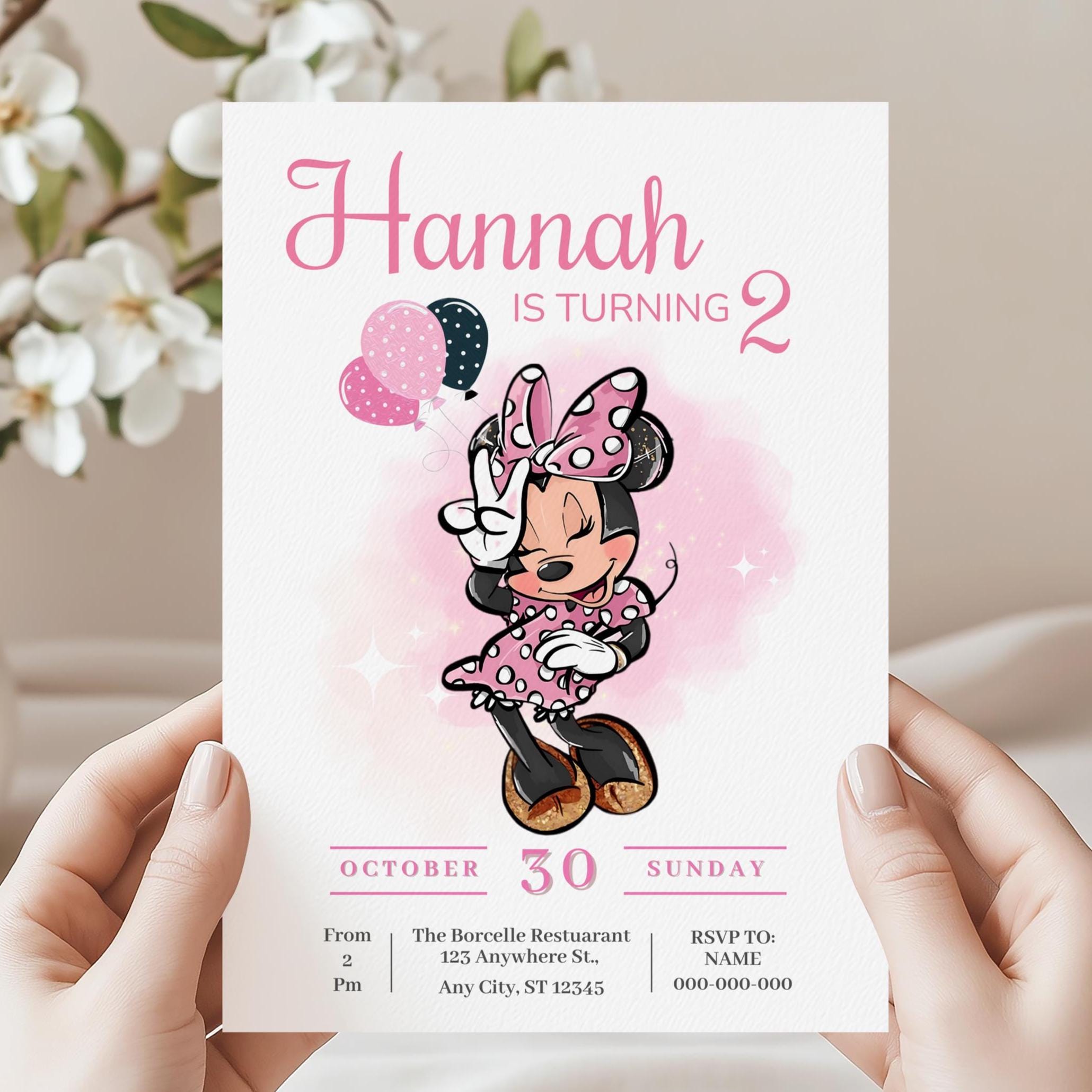 Pink Minnie Mouse Birthday Invitation | Editable Canva Template - Etsy