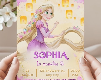 Watercolor Rapunzel Birthday Invitation | Tangled Party (Canva Editable)