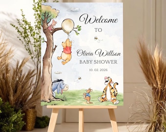 Editable Winnie the Pooh Baby Shower Welcome Sign| Winnie the Pooh Welcome Sign| Pooh Baby Shower| 3 Sizes 18x20 20x30 24x36 inches| Canva