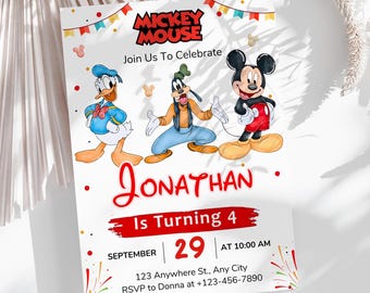 Watercolor Mickey Mouse Birthday Invitation | Editable Canva Template (5x7 inches)