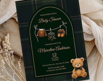 Editable Polo Teddy Bear Baby Shower Invitation| Luxury Polo Baby Shower| Ralph Lauren Baby Shower| Vintage Polo Teddy Bear Template| Canva