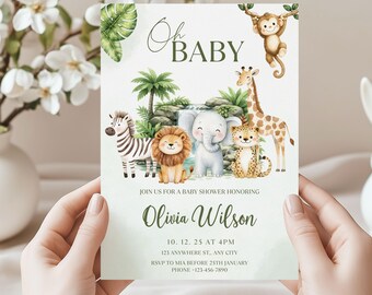 Editable Safari Baby Shower Invitation| Jungle Baby Shower Template| Animal Theme Shower| Gender Neutral Invitation| Canva Template