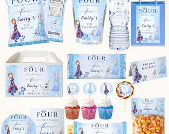 Editable Frozen Birthday Party Favours Bundle| Frozen Chips Bag| Frozen Party Favors| Frozen Chocolate Label| Rice Krispy| Elsa Party Bundle