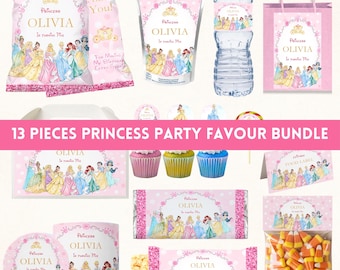 Editable Princess Party Favor Bundle| Princess Birthday Party Items| 13 Pieces Party Favors Bundle| Princess Theme Birthday| Canva Templates
