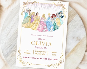 Editable Princess Birthday Invitation | Canva Template (Digital Download)