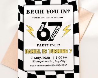 Editable 6-7 Birthday Party Invitation| 6 7 Meme Invitation| 6-7 Birthday Invite| 6-7 Checker Birthday Invitation| 67 Brainrot Invite| Canva