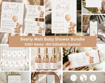 Bewerkbare neutrale teddybeer babyshowerbundel | Babyshower | Babyshower | Canvas