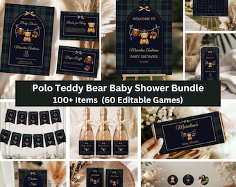 Editable Luxury Polo Teddy Bear Baby Shower Bundle| Polo Baby Shower Bundle| Vintage Polo Invitation| Ralph Lauren Baby Shower Bundle| Canva