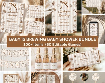Editable Baby Is Brewing Baby Shower Bundle| Hand Drawn Coffee Baby Shower Bundle| Latte Baby Shower| Canva