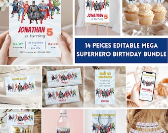 Editable Superheros Mega Birthday Bundle| Avengers Mega Bundle| Superhero Party Favor| Superhero Invitation| Superhero Theme Party| Canva