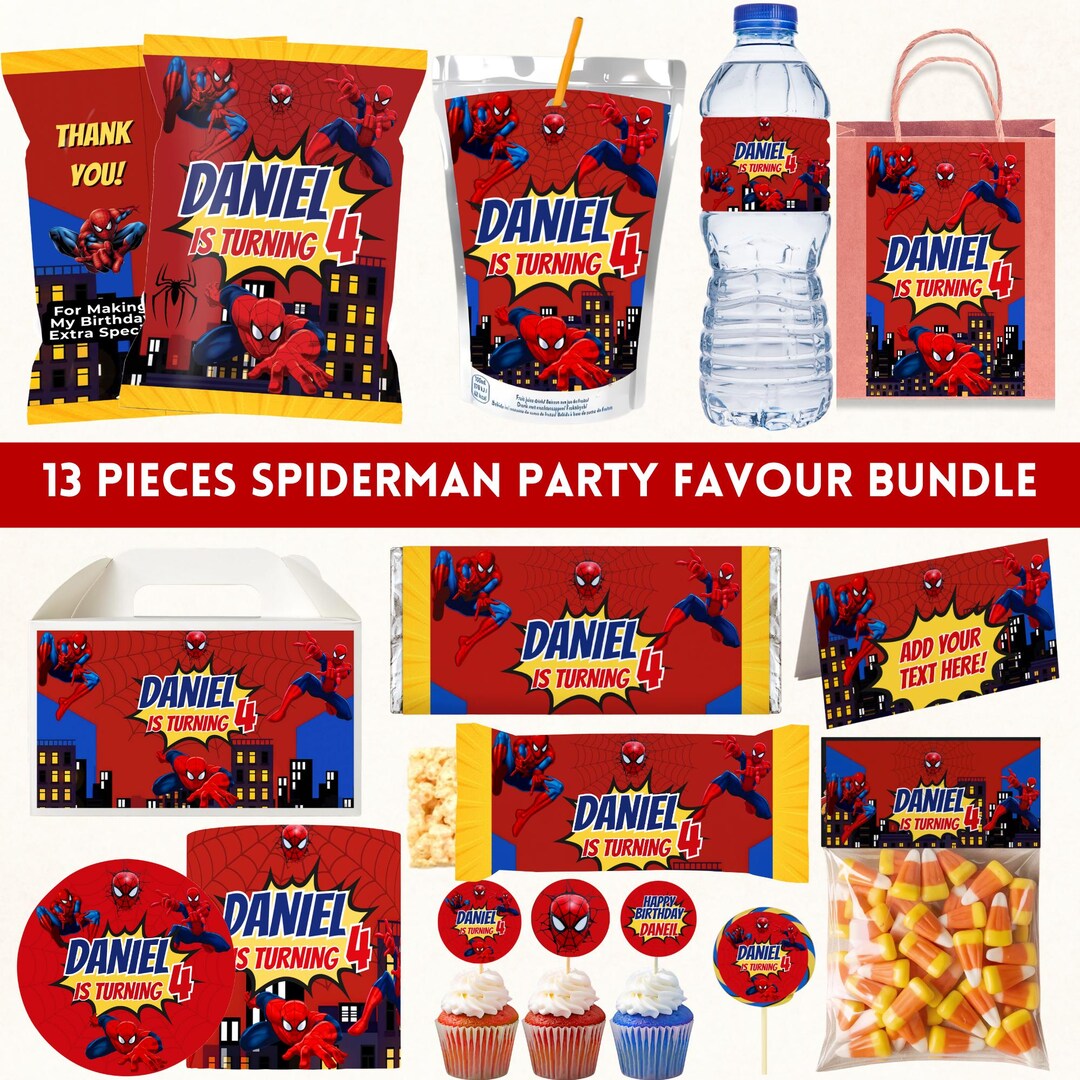 Editable 13 Pieces Spiderman Party Favor Bundle Spiderman Birthday — free download