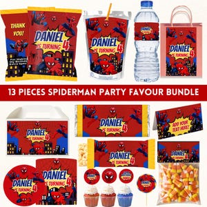Bewerkbare 13-delige Spiderman-feestgunstbundel| Verjaardagsfeestje Spider-Man| Bundel Spiderman Feestartikelen| Spiderman-feestartikelen| Canvas