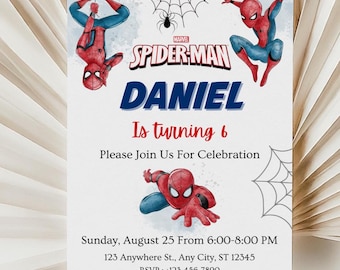 Editable Spiderman Birthday Invitation | Superhero Party Invite (Canva)