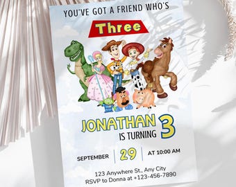 Toy Story-verjaardagsuitnodiging | Bewerkbare canvassjabloon (5 x 7 inch)