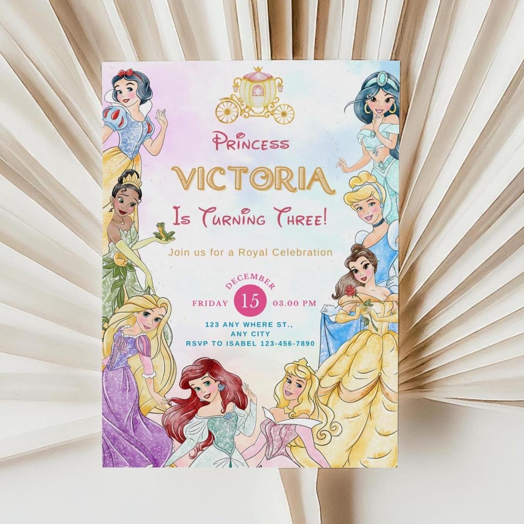 Editable Princess Birthday Invitation| Princess Birthday Invite ...