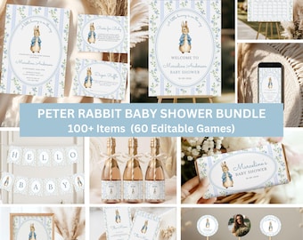 Editable Peter Rabbit Baby Shower Bundle| Bunny Baby Shower Invitation| Floral Peter Rabbit Theme| A Little Bunny On The Way| Canva Template