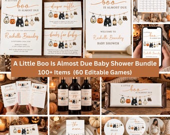 Editable Halloween Baby Shower Bundle| A little Boo Is Almost Due Baby Shower| Halloween Theme Templates| Canva