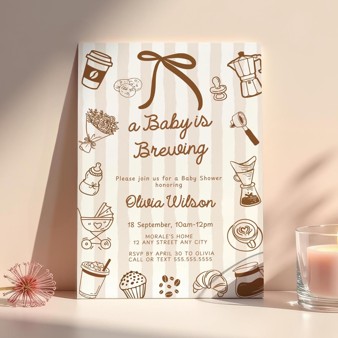 Editable Baby is Brewing Baby Shower Invitation| Hand Drawn Whimsical ...