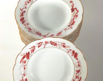 Antique Haviland Limoges Berry Bowls - Set of 8, Bird on Branch