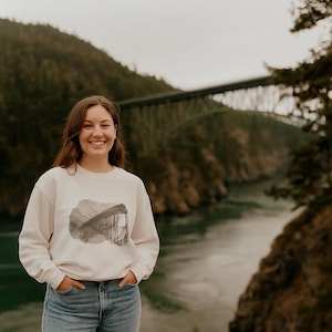 Deception Pass Sketch Unisex Sweatshirt, Washington State Gag Gift, Pacific Northwest Apparel, Nature Lover Jumper, PNW Coastline Pullover