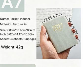 NEW 2027 A7 Pocket Planner – Small Daily and Weekly Organizer with PU Leather Cover, Portable School and Office Schedule Notebook.
