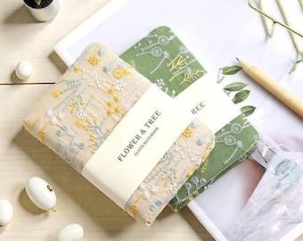 Embroidered Linen Notebook- Cute Korean Stationery Planner, Cotton Fabric Journal & Agenda Organizer, Aesthetic Notepad for School or Office