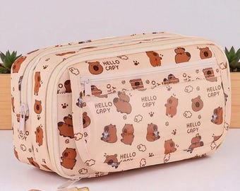 Cute Cartoon Pencil Case – Multi-Pocket Stationery Bag with Capybara, Dog & Cat Design, Large Capacity School Supplies Pouch for Students