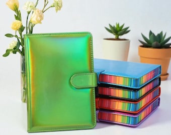 Holographic A5 Gradient Notebook – 360 Page Rainbow Edge Journal, PU Leather Hardcover Planner, Shiny Laser Diary for School & Office